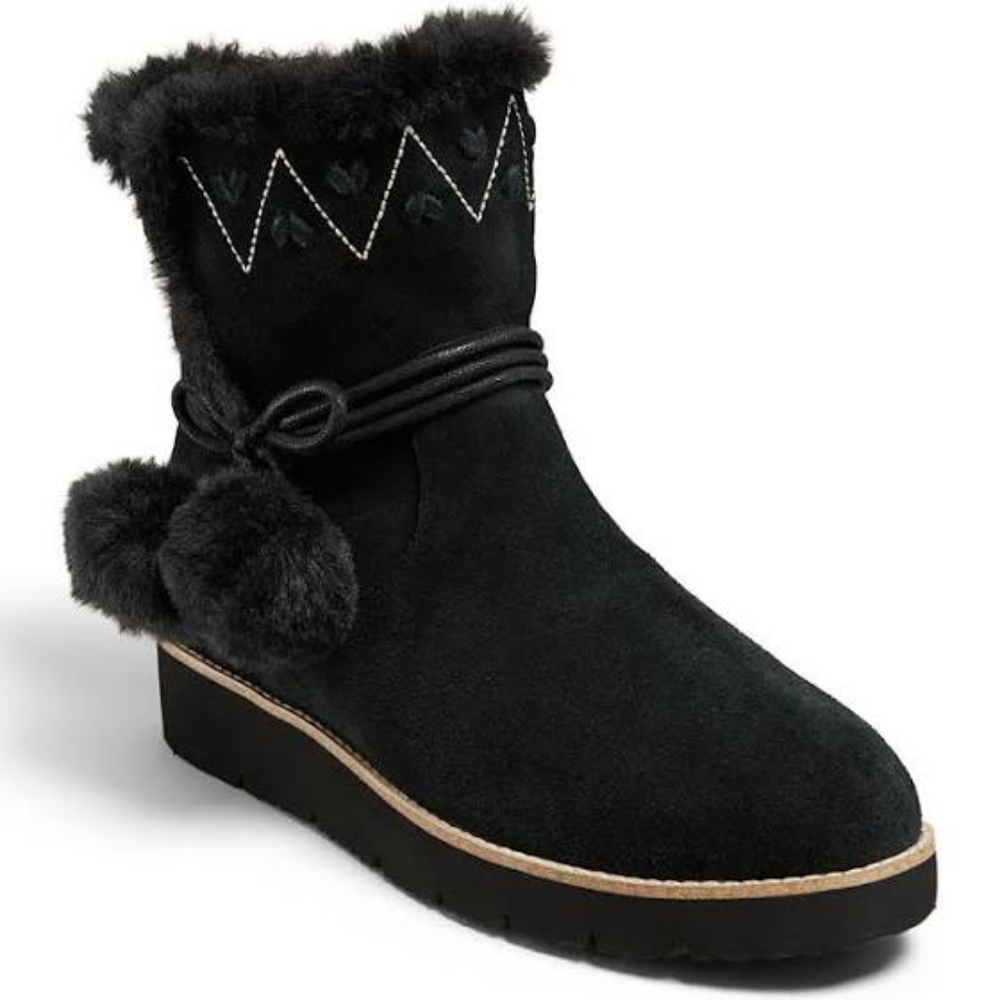 Jack Rodgers Vera Pom Pom Black Leather/Suede Boots